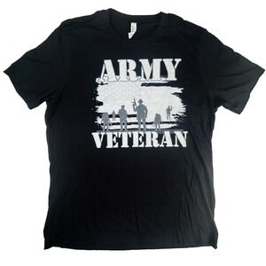 Army Veteran Distressed Shadow Graphic Cotton Black Short Sleeve T-Shirt Mens XL